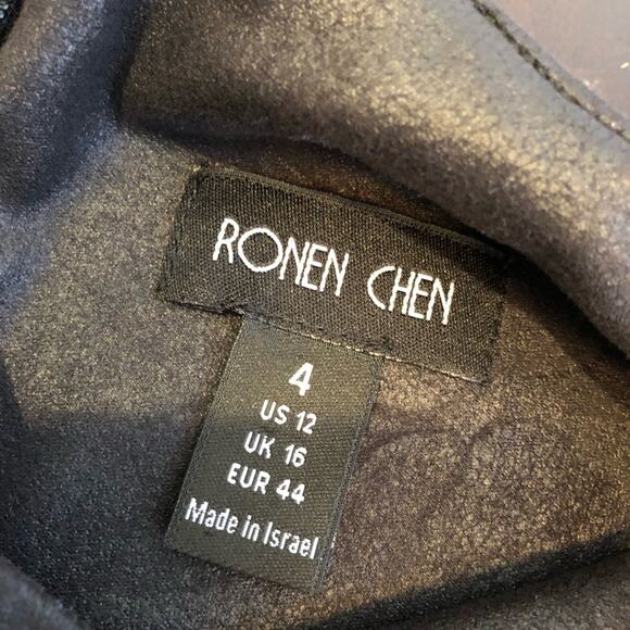 Ronen Chen black faux leather top shift midi dress size 4 or US 12 - Picture 8 of 14